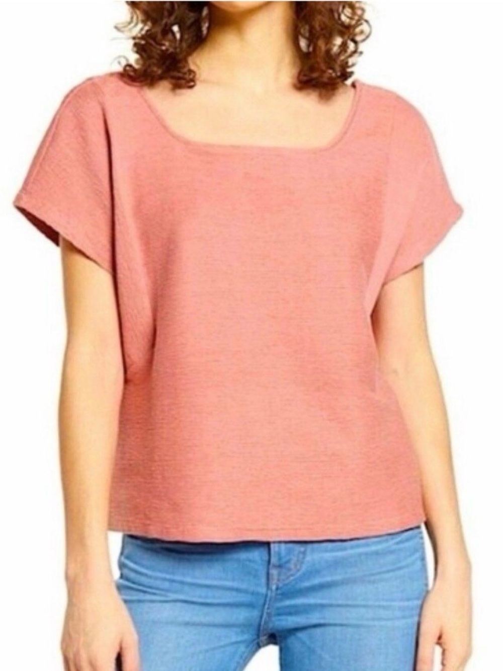 Madewell Ottoman Jacquard Boxy Scoop-Neck Tee, Textured Dusty Pink, Size L